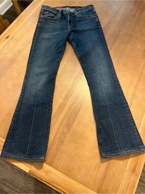 AG Jeans The Angel Bootcut Denim Mid Rise Medium Wash Blue Whiskered Size 28